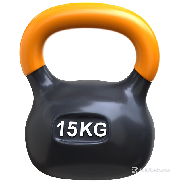 15KG Kettlebell Black With Orange Handle Fitness Sports Equipment For Strength Training 3d model 