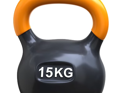 15KG Kettlebell Black With Orange Handle Fitness Sports Equipment For Strength Training 3d model
