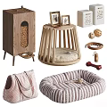 Stylish Pet Supplies With Wooden Feeder Striped Bed Toys Storage Box And Photo Frames