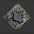 Detailed Tree Stump Model on Square Base with Green Grass and Small Plants