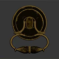 Vintage Brass Door Knocker With Circular Base And Ornate Ring Handle Shiny Surface