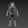Man in Traditional Red and Black Samurai Armor with Helmet Shoulder Guards and Details
