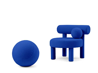 Modern Blue Upholstered Lounge Chair With Round Ball Accent And Curved Design Elements 3d model
