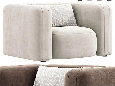 Modern Single Sofa With Rounded Arms Soft Plush Fabric And Textured Accent Pillow 3d model