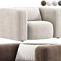 Modern Single Sofa With Rounded Arms Soft Plush Fabric And Textured Accent Pillow
