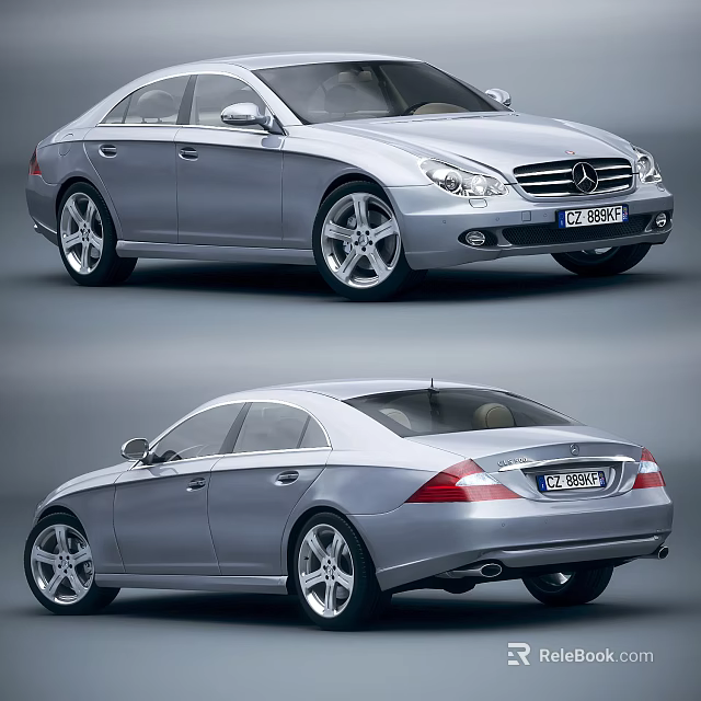 Silver Mercedes Sedan With Sleek Design And Alloy Wheels Front Rear Views 3d model 