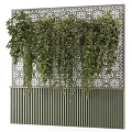 Green Plant Wall Interior Decoration With Hanging Greenery Decorative Patterned Backdrop And Wooden Slat Base