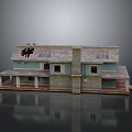 Two Story House With Gray Tile Roof Blue Exterior Columned Porch And Windows