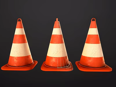 Road Traffic Cones With Orange And White Stripes For Safety Equipment 3d model