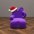Purple Cartoon Elephant Children's Chair With Red Santa Hat On Wooden Floor