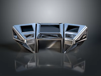 Futuristic Metallic Control Console With Display Panels Touch Controls And Sleek Design 3d model