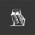 White Mechanical Structure Model On Black Reflective Surface With Gray Gradient Background