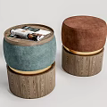 Stylish Blue and Brown Ottoman with Wooden Base Fabric Upholstery and Magazines
