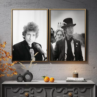 Abstract Black and White Portrait Paintings as Wall Decor in Modern Home Interior Design 3d model