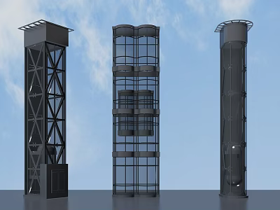 Three Modern Tower Structures With Diverse Designs And Glass Facades Under Blue Sky 3d model