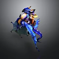 Blue And Yellow Mythical Dragon With Fantasy Rider And Decorative Wings