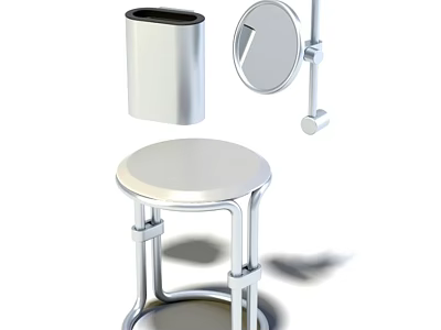 Sleek Modern Bathroom Set With Round Stool Mirror And Metal Holder 3d model