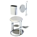 Sleek Modern Bathroom Set With Round Stool Mirror And Metal Holder