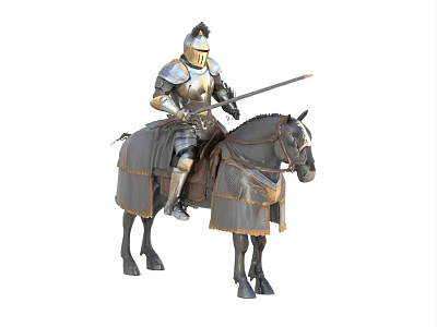 A Man in Medieval Armor Riding a Horse And Holding a Sword 3d model