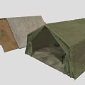 Open Green Canvas Camping Tent With Folded Brown Fabric Outdoor Structure