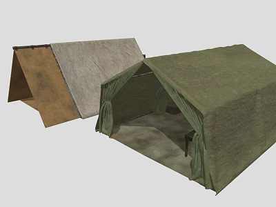 Open Green Canvas Camping Tent With Folded Brown Fabric Outdoor Structure 3d model