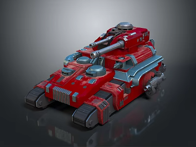 Red Military Tank Vehicle with Metallic Turret Tracks and Cannon Design 3d model