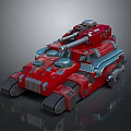 Red Military Tank Vehicle with Metallic Turret Tracks and Cannon Design