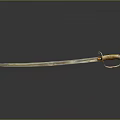 Antique Golden Sword With Curved Blade Decorative Hilt And Reflection On Dark Surface