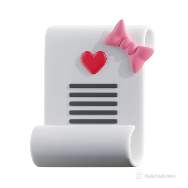 Decorative Ornament Set With White Scroll Red Heart And Pink Bow 3d model 