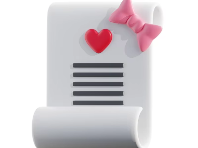 Decorative Ornament Set With White Scroll Red Heart And Pink Bow 3d model