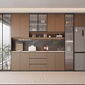 Modern Open Kitchen Wine Cabinet With Glass Doors Wooden Shelves And Wine Bottle