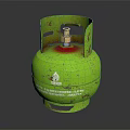 Green Rusty LPG Cylinder With Top Valve Warning Label On Dark Background 3d model