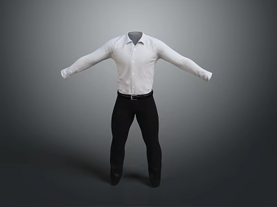 Men's Formal White Long Sleeve Shirt With Black Slim Fit Pants 3d model