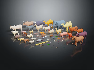 Cartoon Animal Scene With Colorful Toy Animals Various Species Scattered On Reflective Surface 3d model
