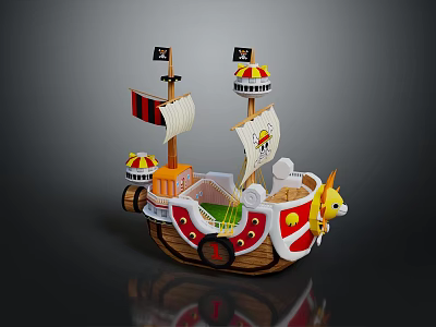 Kids Colorful Toy Pirate Ship With Decorative Flags And Playful Design 3d model