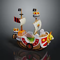 Kids Colorful Toy Pirate Ship With Decorative Flags And Playful Design