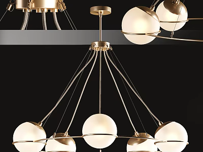 Elegant Modern Chandelier Featuring Spherical Glass Shades And Gold Metal Frame 3d model