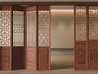 Chinese-style Hollow Folding Door Single Door Partition Screen Carved Wooden Door Ancient Built Door 3d model