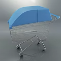 Smart Shopping Cart Public Facility With Blue Top Digital Screen And Metal Frame