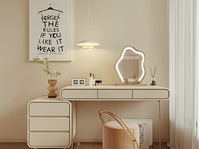 Modern Dressing Table With LED Mirror Photo Frames Small Plant And Stylish Chair 3d model