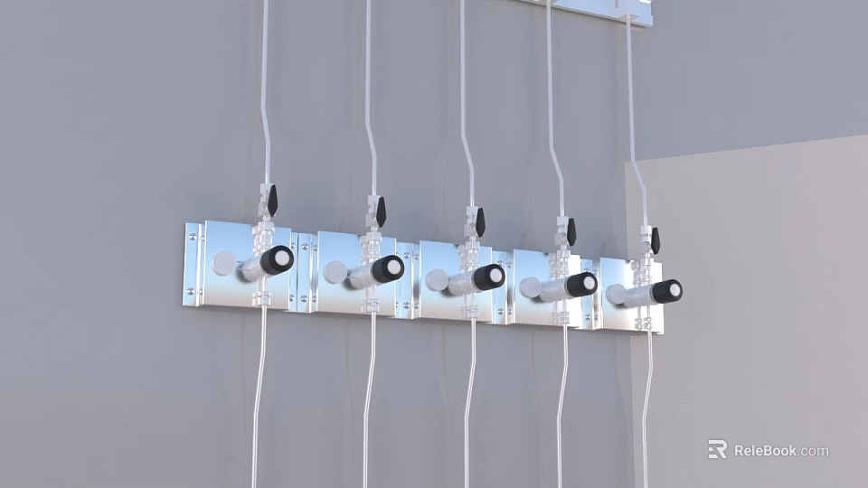 Laboratory Wall Mounted Metal Rack with Multiple Instruments and Connecting Wires 3d model