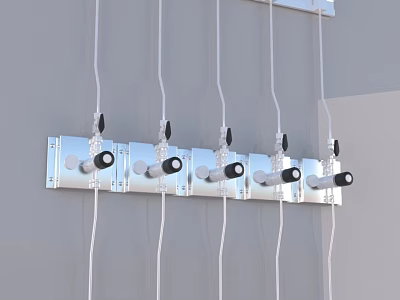 Laboratory Wall Mounted Metal Rack with Multiple Instruments and Connecting Wires 3d model