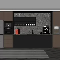 Modern Tea Room Interior With Stainless Steel Refrigerator Coffee Machine And Cabinets