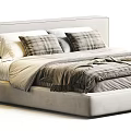 Modern Bedroom Interior Design With Plaid Pillows Grey Headboard Bedding And Side Table