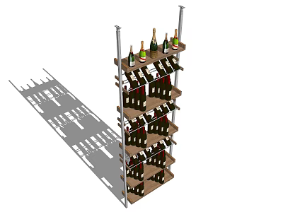 Multi Tiered Wooden Wine Cabinet With Shelves For Wine Bottle Storage 3d model