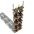 Multi Tiered Wooden Wine Cabinet With Shelves For Wine Bottle Storage