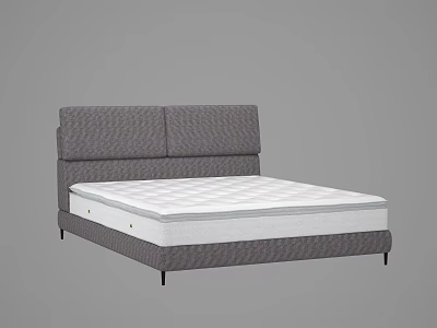 Double Bed with Grey Patterned Headboard and White Mattress in Modern Design 3d model