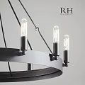 Modern Industrial Black Metal Circular Chandelier With Candle Style Bulbs And Hanging Wires