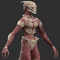 3D Mythical Creature Character Model With Red White Texture Spiked Head And Clawed Hands