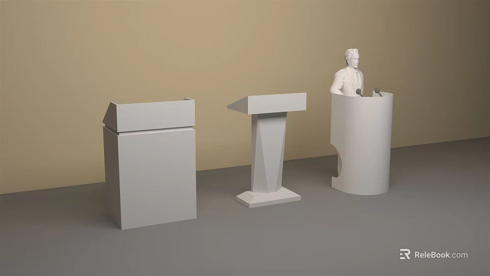 Sleek White Functional Desks with Three Different Modern Designs for Presentations 3d model 